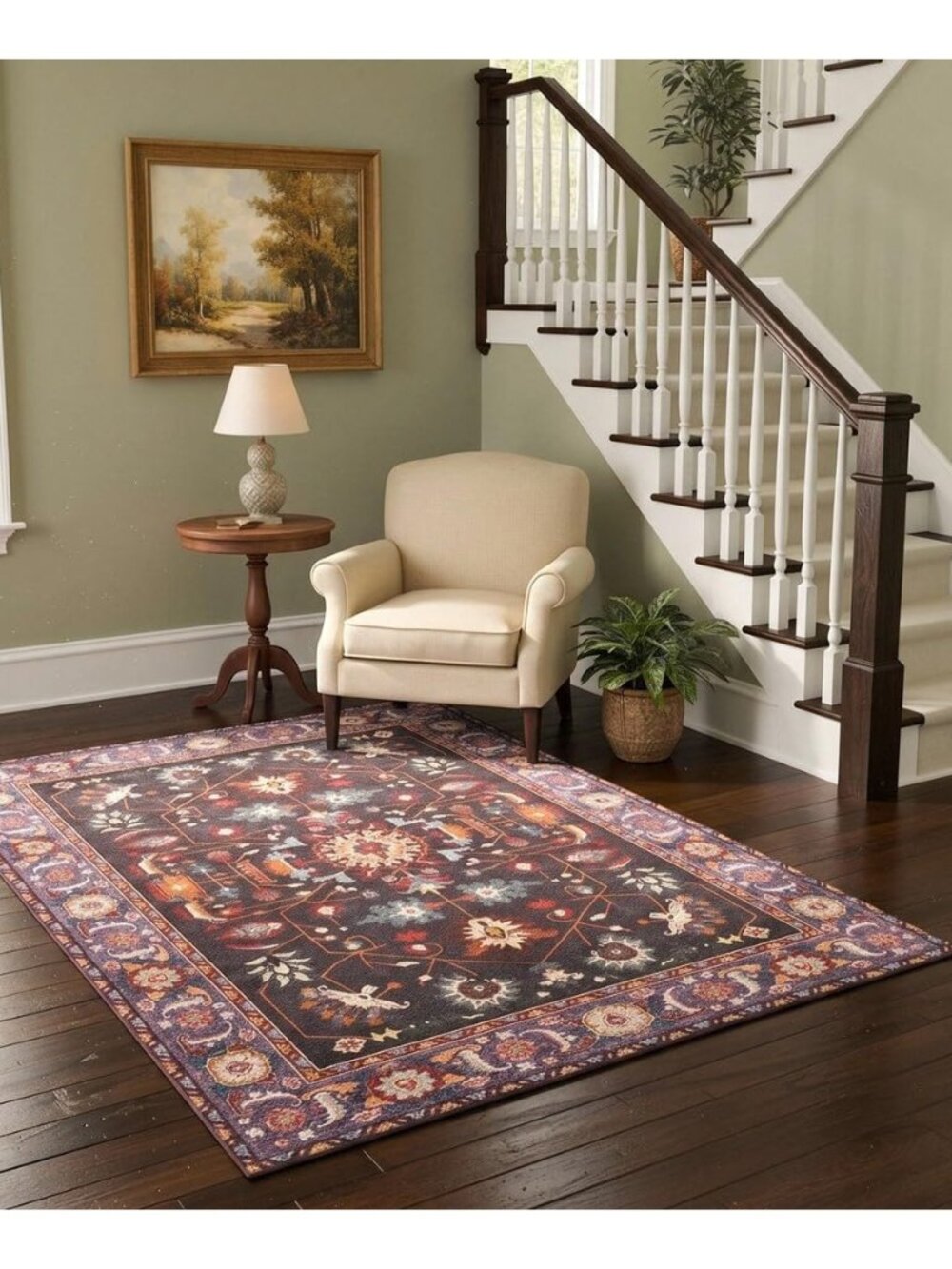 4x6 Vintage Botanical Purple Gray Living Room Area Rug Oriental Washable
